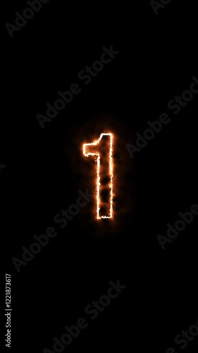 Burning countdown 5 to 1 on transparent background