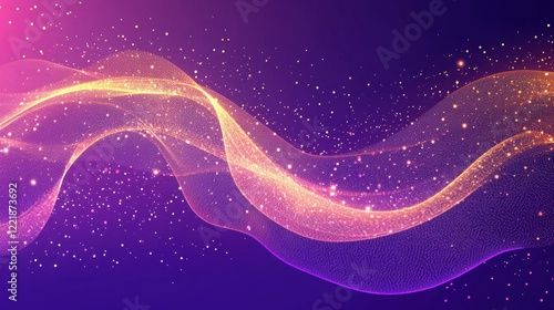 Abstract flowing gold particles on purple for a digital background