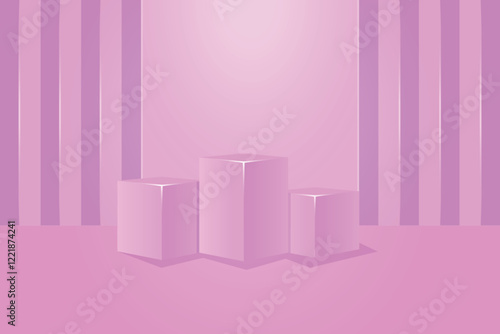 pink tiered block podium to display products with vertical ornamental background