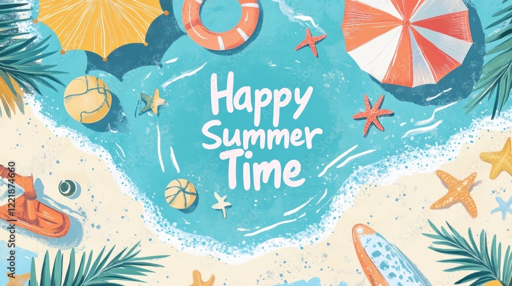 Fototapeta premium Happy Summertime Beach Scene Illustration