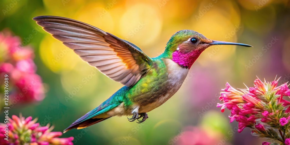 Naklejka premium Macro Photography: Stunning Hummingbird Portraits, Close-up Views, Vibrant Feathers, Jewel-toned Birds, Nature's Beauty