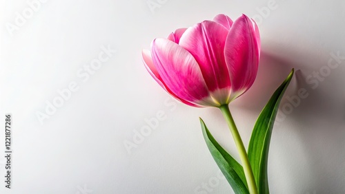 Wallpaper Mural Minimalist Pink Tulip Bloom, Elegant Flower Photography, Soft White Background Torontodigital.ca