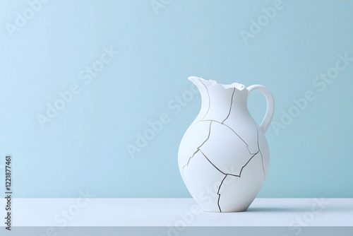 Artistically cracked jug with water, symbolizing the preciousness and fragility of valuable resources photo