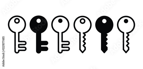 key symbol icon vector design black white color simple outline and black filled illustration collection sets