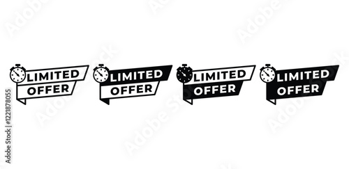 limited offer banner sign with time clock icon symbol vector design black white color simple flat illustration collection sets