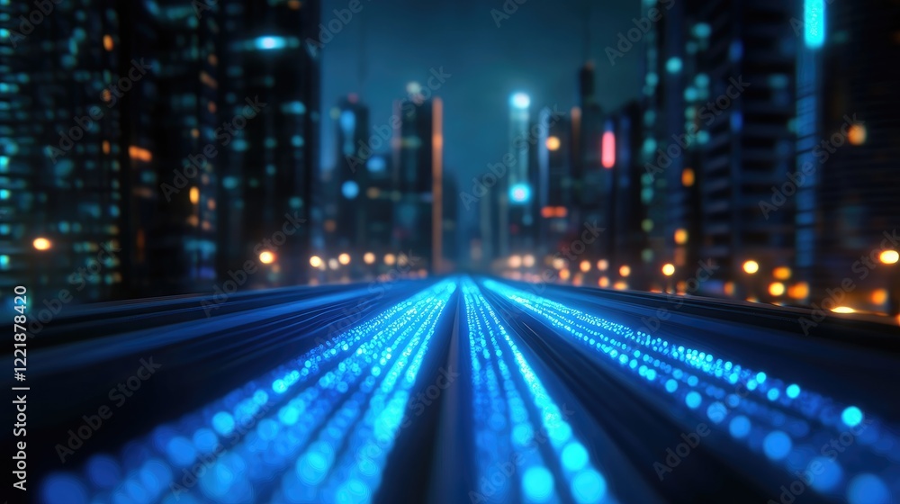 Naklejka premium Futuristic City Nightscape: Glowing Highway