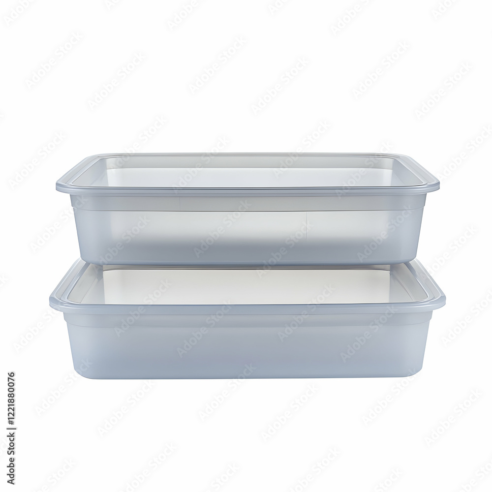 Stacked translucent storage containers, white background, organization Stacked translucent storage containers, white background, organization