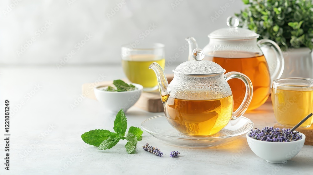 A serene tea setup featuring a teapot, cups, and herbs, showcasing a calming ambiance perfect for relaxation. A serene tea setup featuring a teapot, cups, and herbs, showcasing a calming ambiance perfect for relaxation.