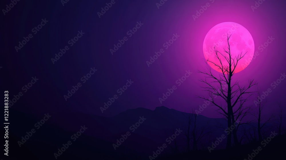 Fototapeta premium Pink Moon Night: A Surreal Landscape