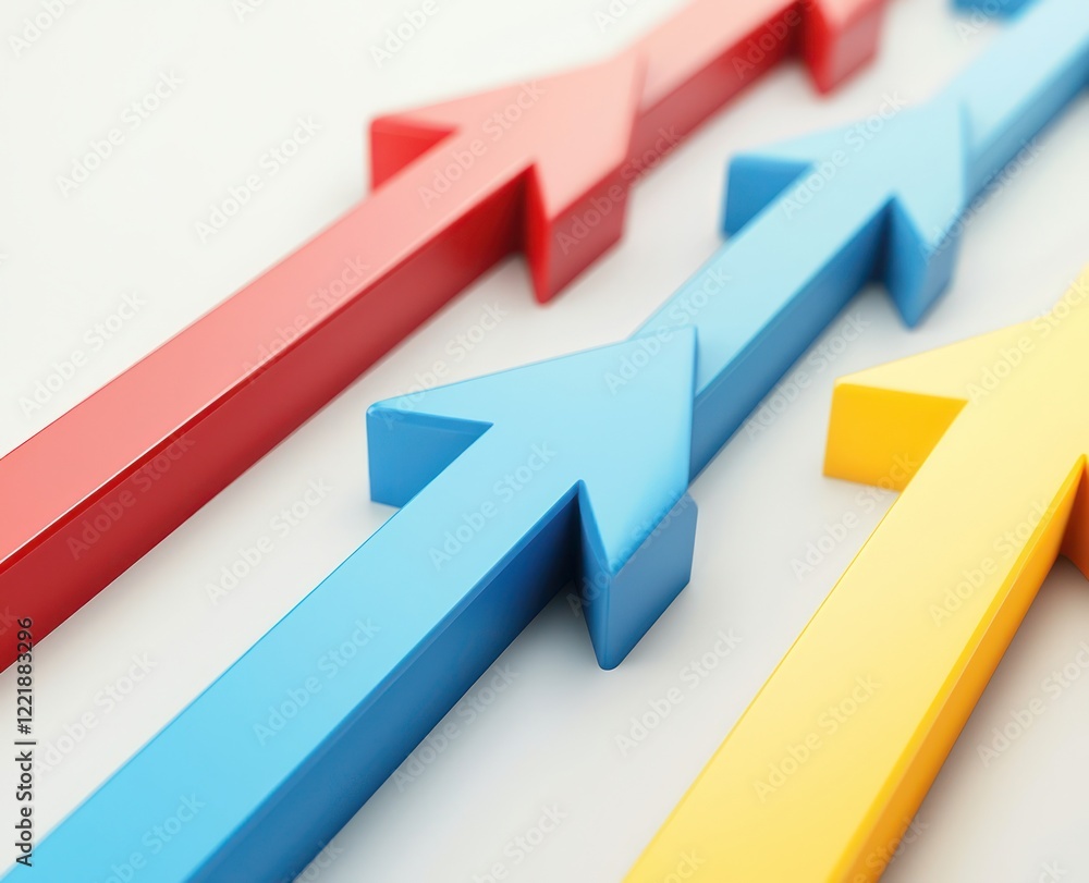 Red, blue, yellow 3D arrows, high-definition vector design. Red, blue, yellow 3D arrows, high-definition vector design.
