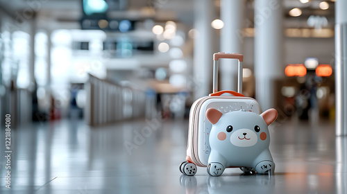 Travel fun with cute pet luggage at airport terminal playful design contemporary setting close-up perspective photo