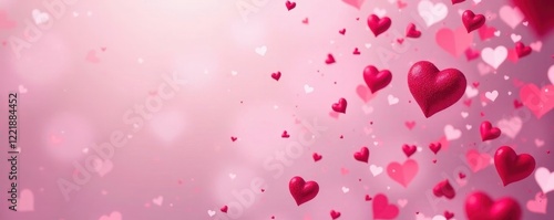 Abstract pink heart confetti on a soft pink backdrop , hearts, valentine