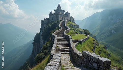 Ancient European churches and historic architecture in a medieval town photo