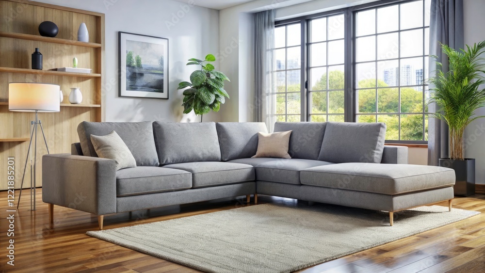 Stylish Gray Sectional Sofa, Modern Living Room Furniture, Fabric Couch Design, Contemporary Home Decor Stylish Gray Sectional Sofa, Modern Living Room Furniture, Fabric Couch Design, Contemporary Home Decor