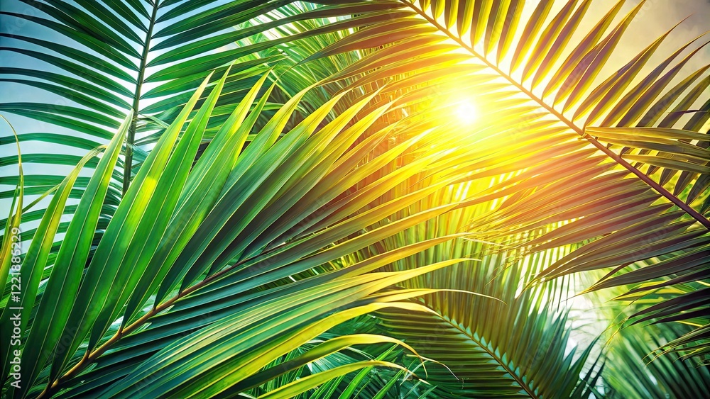 Summer Minimal Background with Natural Green Palm Leaves and Sun Shadows in Pastel Colors for Relaxing Aesthetic Vibes Summer Minimal Background with Natural Green Palm Leaves and Sun Shadows in Pastel Colors for Relaxing Aesthetic Vibes