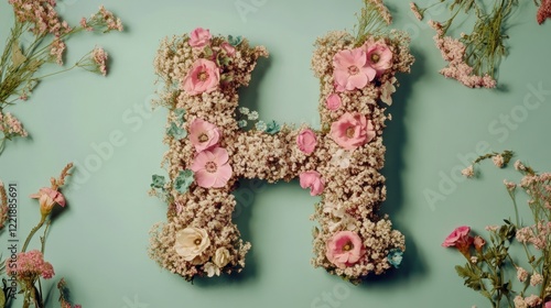 Floral Letter H: A Delicate Arrangement of Pressed Flowers photo