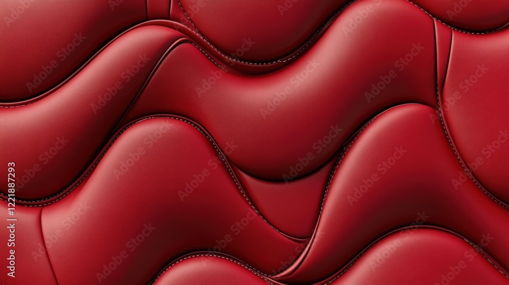 Fototapeta premium Red Leather Texture with Curved Patterns and Stitching Detail