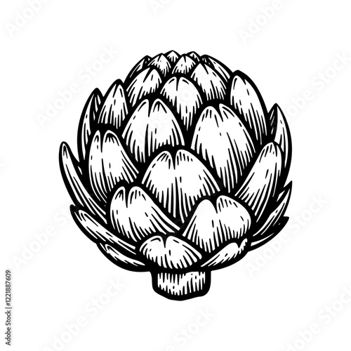 Hand Drawn Artichoke, Line Art Engraving Style Vector Illustration