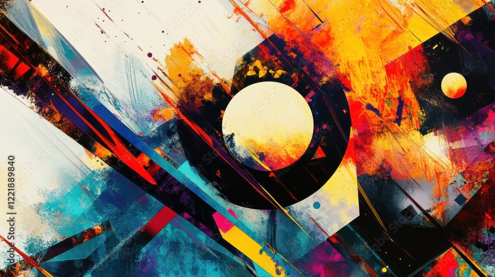 Naklejka premium Abstract Poster for 'Color Rising' Movie Featuring Geometric Shapes and Vibrant Colors