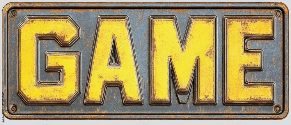Obraz premium Retro 3D Metal Sign with 'GAME' in Pixel Font and Vintage Charm