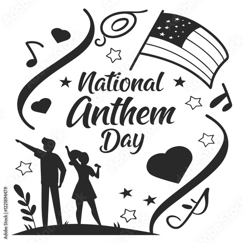 NATIONAL ANTHEM DAY silhouette vector