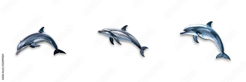Isolated dolphins on transparent background, showcasing their playful nature Isolated dolphins on transparent background, showcasing their playful nature