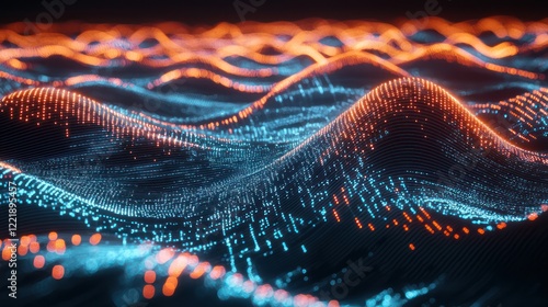 Energetic wave-like patterns illuminating the transfer of data in a digitally futuristic environment with vivid aesthetic appeal.