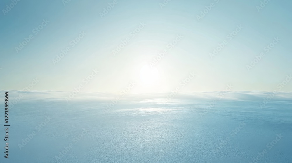 Obraz premium minimalist winter stage, aqua blue environment, floating light beams, atmospheric mist effects, subtle shadow casting, pristine horizon line, ethereal glow, soft diffused lighting, gentle gradients,