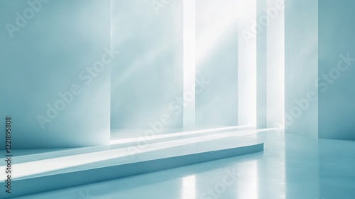 Wallpaper Mural abstract product backdrop, ethereal light reflections, soft turquoise gradient, minimalist winter scene, flowing light rays, misty atmosphere, gentle shadow play, smooth surface horizon, luminous Torontodigital.ca