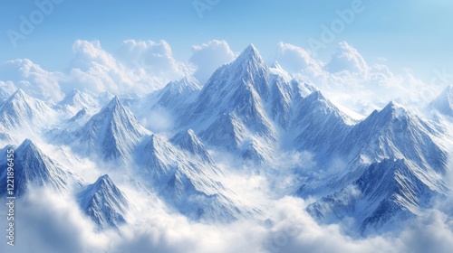 Wallpaper Mural snow mountain panorama, dramatic alpine peaks, soft winter clouds, crystalline snow cover, pure blue horizon, rugged mountain terrain, winter mountain range, natural white slopes, misty mountain Torontodigital.ca