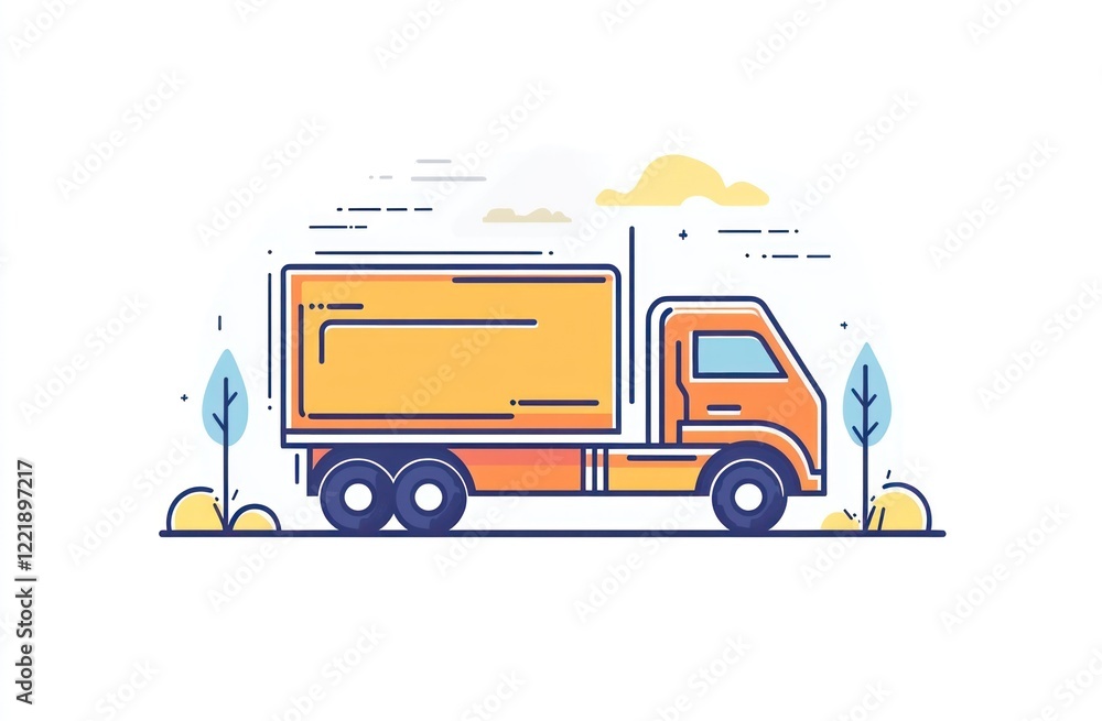 Fototapeta premium Orange Delivery Truck Traveling Through a Scenic Route