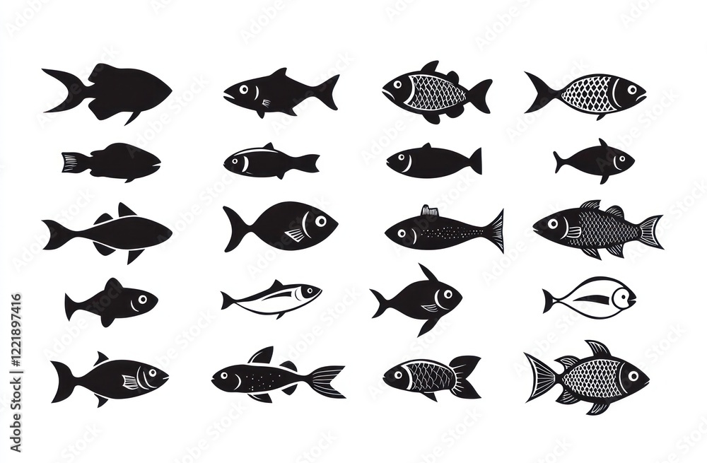 Collection Of Various Black Silhouettes Of Fish Collection Of Various Black Silhouettes Of Fish