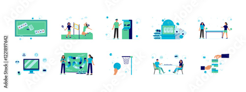 Games set illustrations. Flat vector illustrations