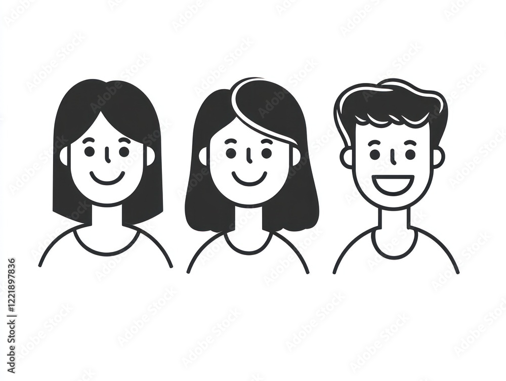 Simple Line Art Portraits Of Two Women And A Man Simple Line Art Portraits Of Two Women And A Man