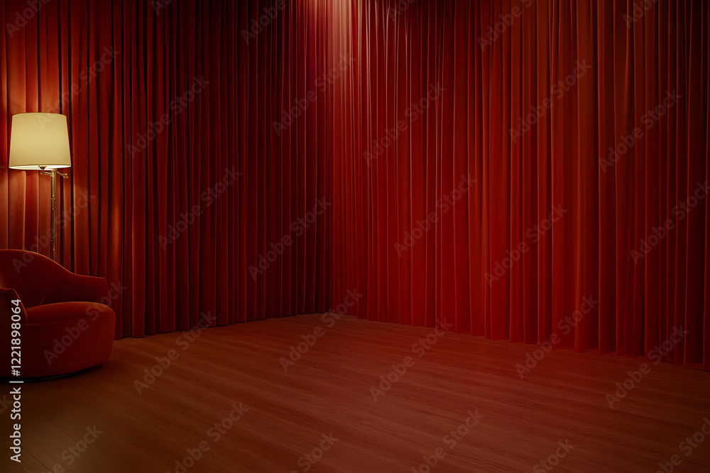 Red Curtain Room 3D Render Red Curtain Room 3D Render
