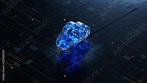 Obraz na płótnie Cloud shape on circuit board symbolizes cloud computing technology and network security concept. 3D rendering, conceptual image. w salonie