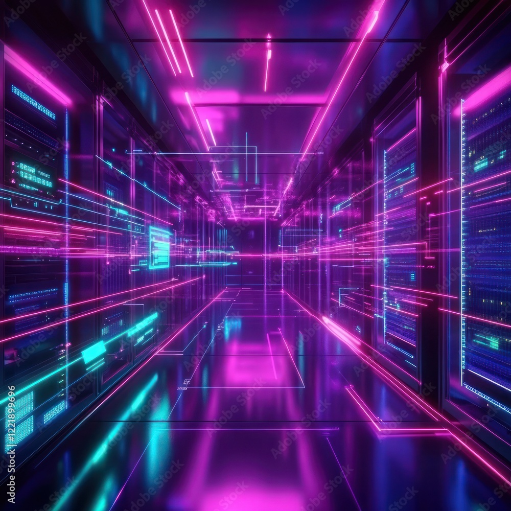 Neon Server Room: A Futuristic Digital Corridor Neon Server Room: A Futuristic Digital Corridor