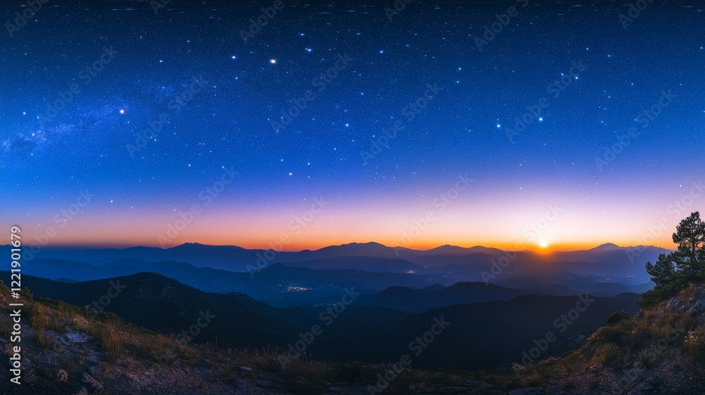 starry dawn panorama, luminous cosmic field, deep indigo sky gradient, pristine night atmosphere, natural star pattern, tranquil morning twilight, astronomical scene, clear celestial view starry dawn panorama, luminous cosmic field, deep indigo sky gradient, pristine night atmosphere, natural star pattern, tranquil morning twilight, astronomical scene, clear celestial view