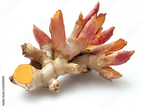 Turmeric and ginger root or rhizome of the plant, isolated on a white background, cutout, PNG file with generative ai