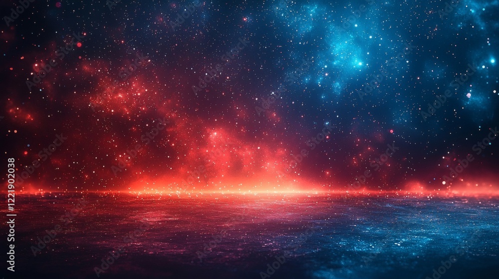 Cosmic Landscape: A Celestial Seascape of Red and Blue Nebulae Cosmic Landscape: A Celestial Seascape of Red and Blue Nebulae