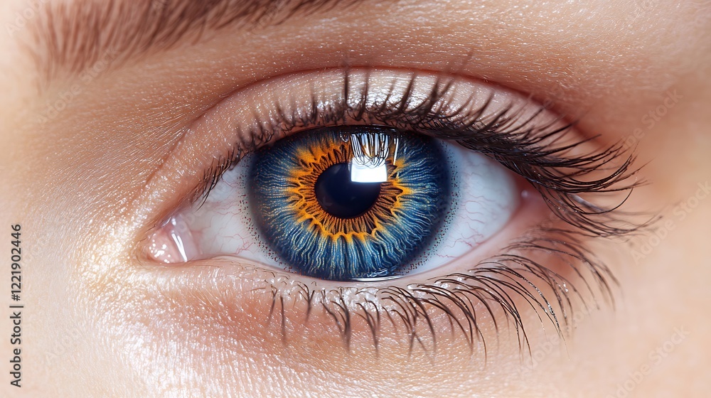 Obraz premium Close up image of beautiful blue female eye. Macro shot.
