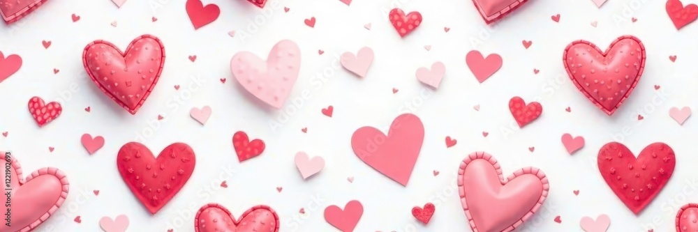 Delicate pink and red hearts on white, pattern, pink Delicate pink and red hearts on white, pattern, pink