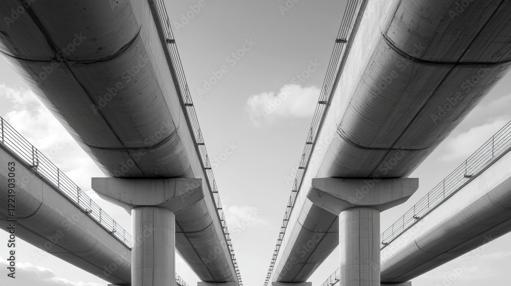 Naklejka premium Advancements in Urban Infrastructure Development - Futuristic Black and White Technology View