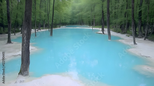 Vibrant Blue Lagoon Forest Image