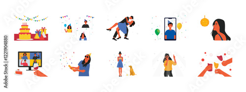 Party set illustrations. Flat vector illustration