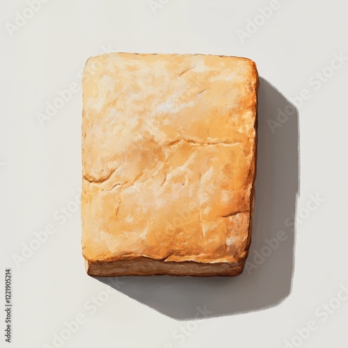 Single buttermilk biscuit, baked, golden-brown crust, overhead studio shot. photo