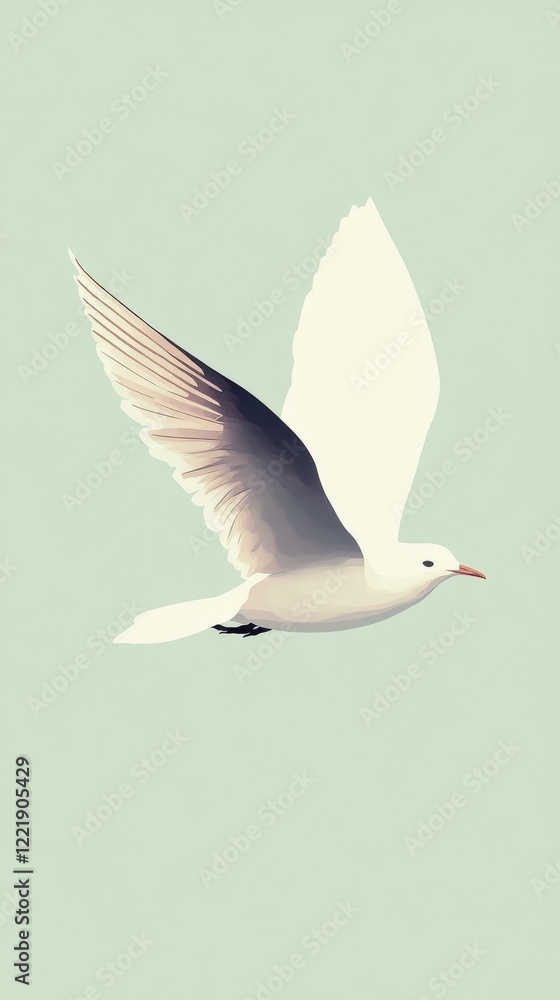 Obraz premium A graceful white seagull in flight against a pale green sky