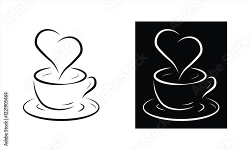 Coffee cup with heart symbol isolated on white, vector illustration.