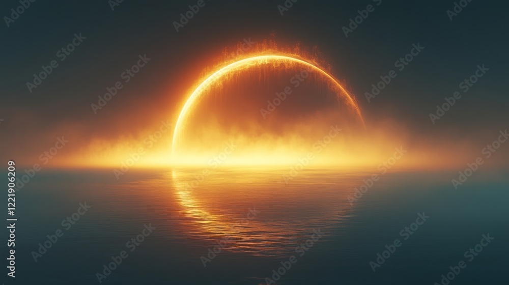 Glowing Celestial Arc Over Calm Water Surface Glowing Celestial Arc Over Calm Water Surface