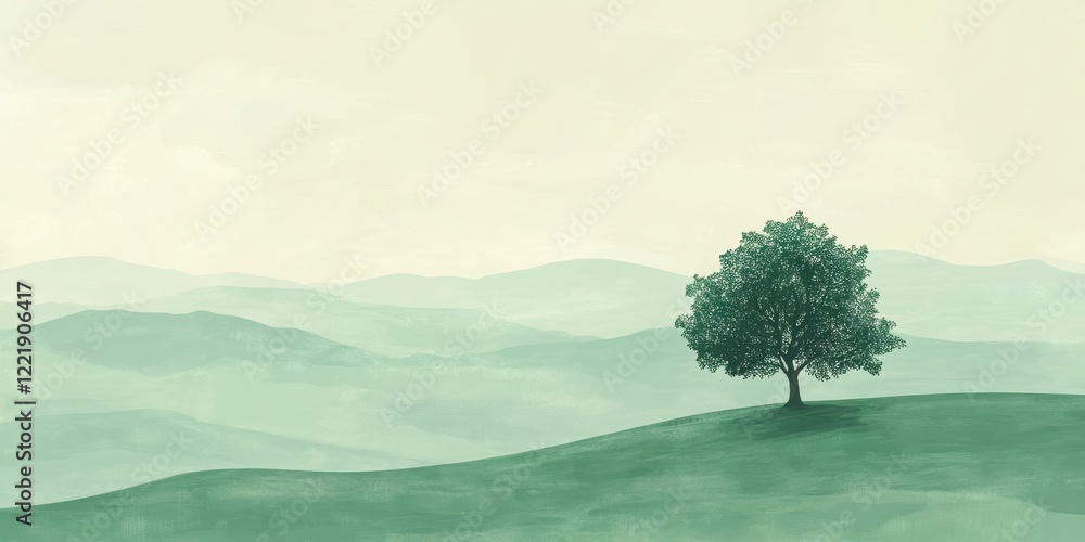 Solitary Tree on a Hilltop Overlooking Misty Mountains Solitary Tree on a Hilltop Overlooking Misty Mountains